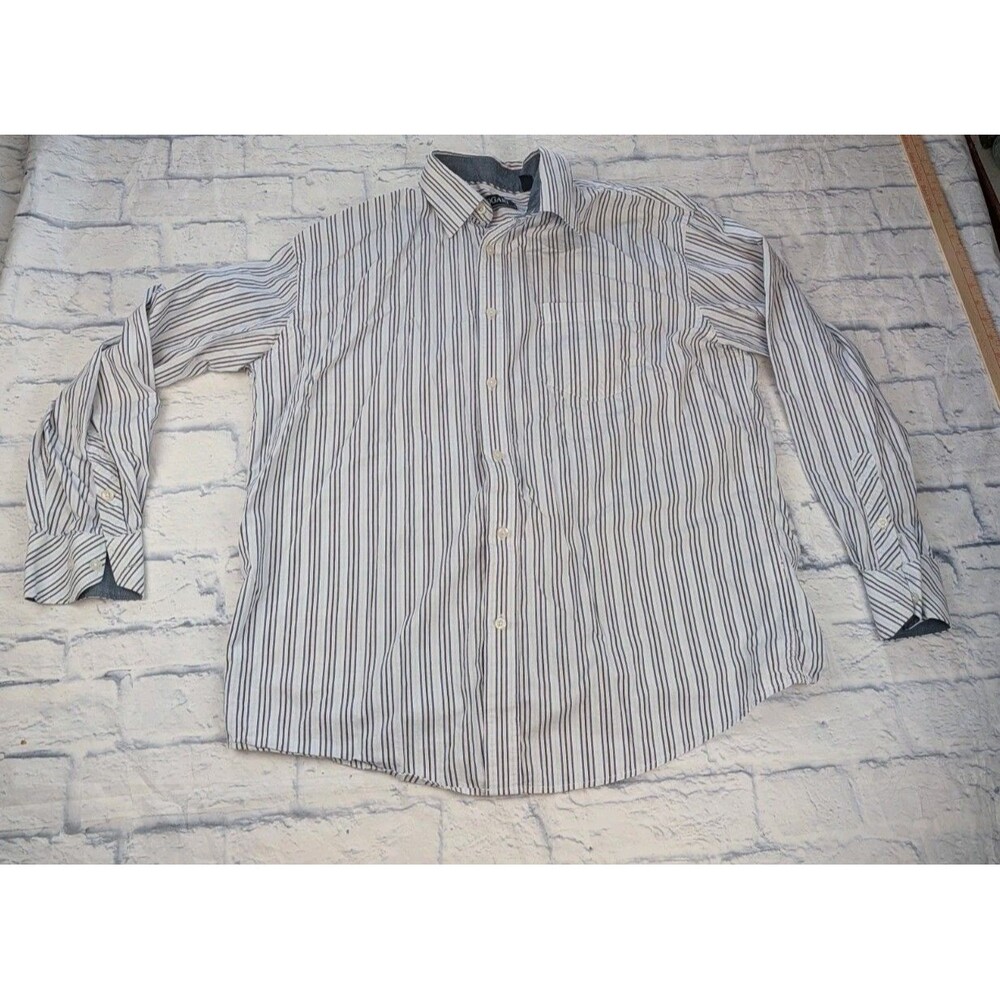 Bogari Shirt Men’s Size XL Long Sleeve Button Up Striped 16 3/4 36 White Blues